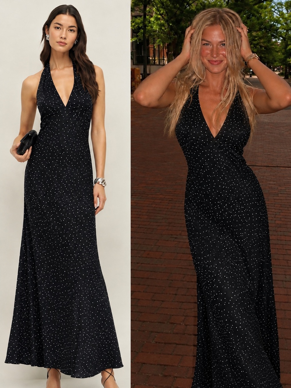 NEW Reformation Reformation Daniela Silk Halter Maxi Dress Gown Black Polka Dot
